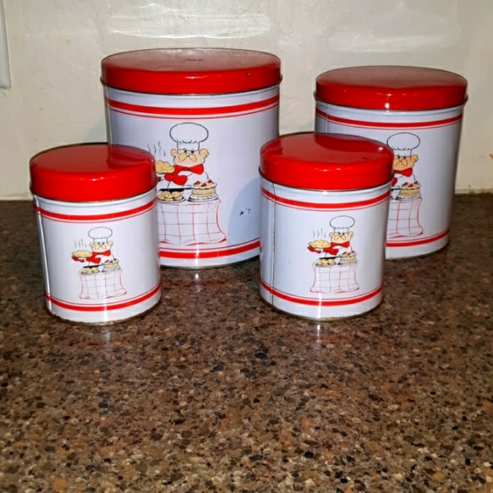 Vintage Tin Nesting Canister Set Of 4 Vintage - Picture 2 of 15